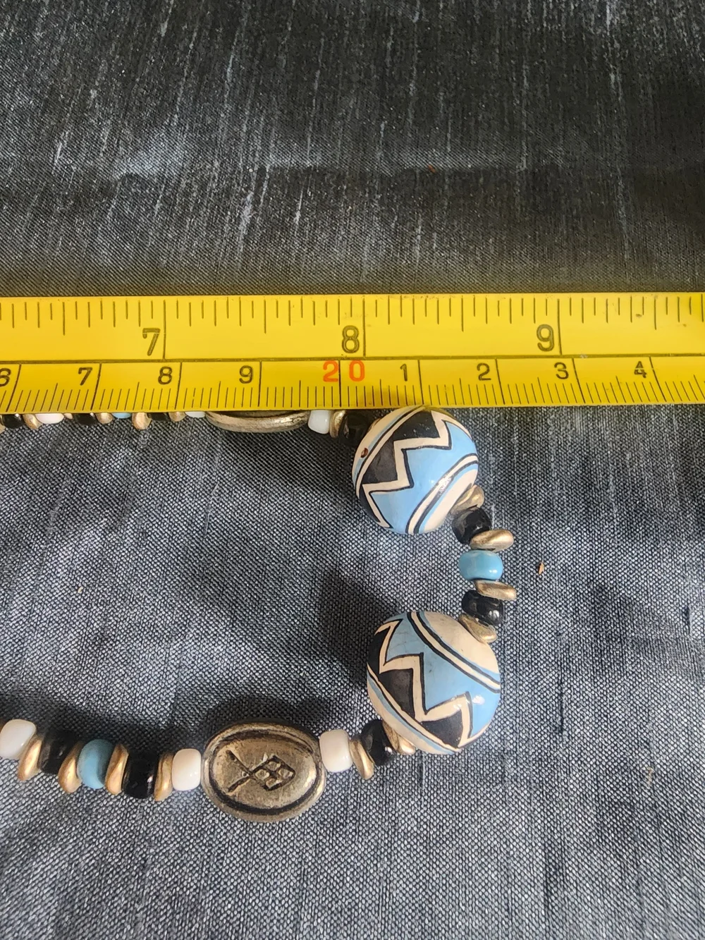 Beaded Men's Necklace in Blue and Cream - Stylish Grooming Accessory